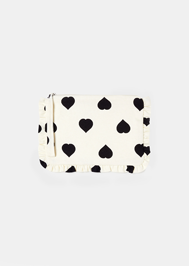 Pochette Sabrinaécrue à motif coeur noir