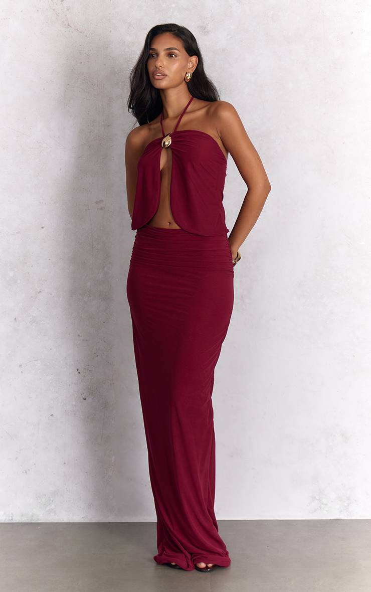 Rouge Bordeaux Haut Rouge Profond En Mousseline Col Licou Bordure Dorée