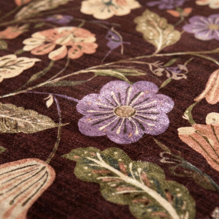 Rond wasbaar vloerkleed - Misty Flowers Bruin | Wasbaar