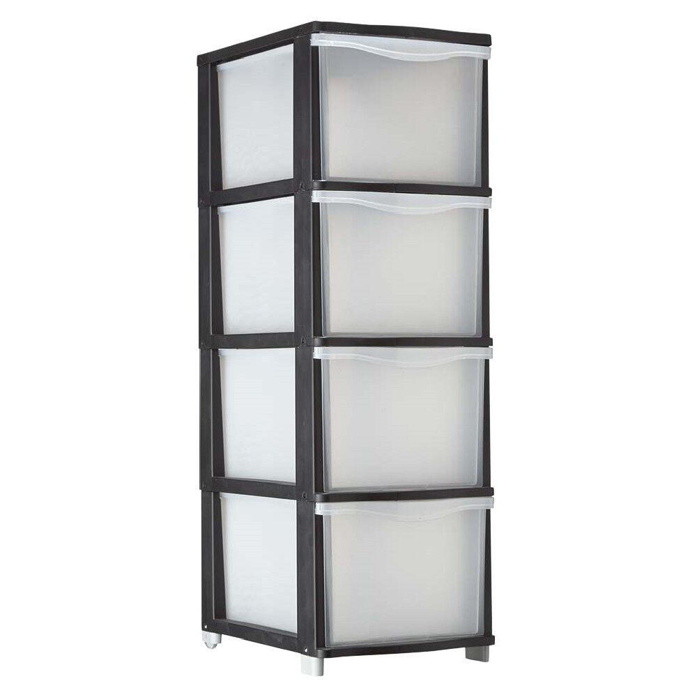 Tour de rangement transparente et noire 4 tiroirs 13,5L