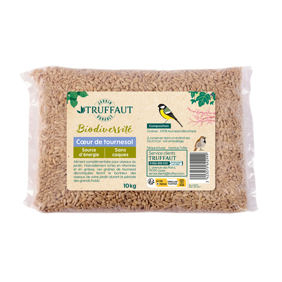 Graines de cœurs de tournesol pour oiseaux du jardin - 10 kg