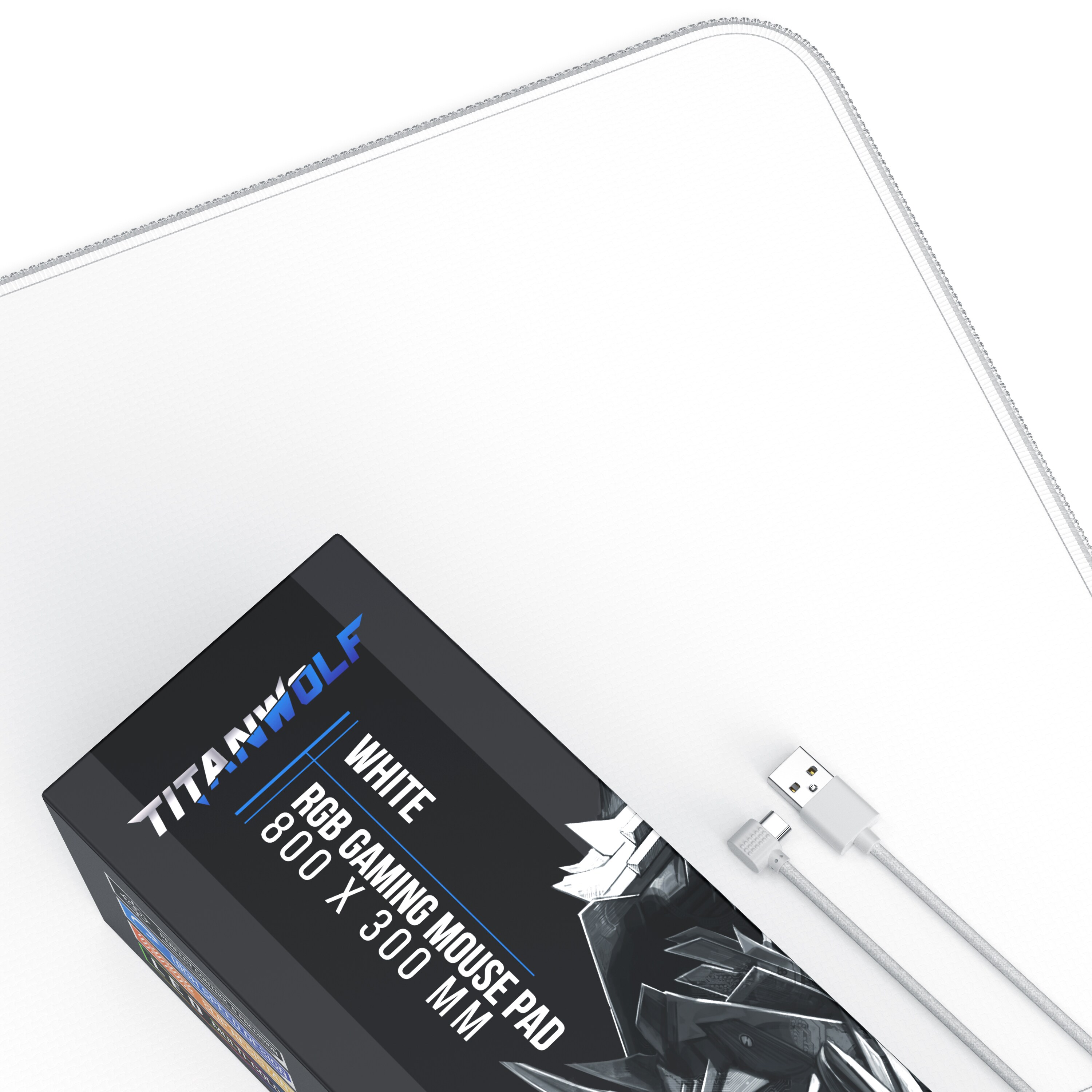 Titanwolf RGB Gaming Mauspad, Mousepad XL 800 x 300mm verbessert Präzision & Geschwindigkeit, weiß