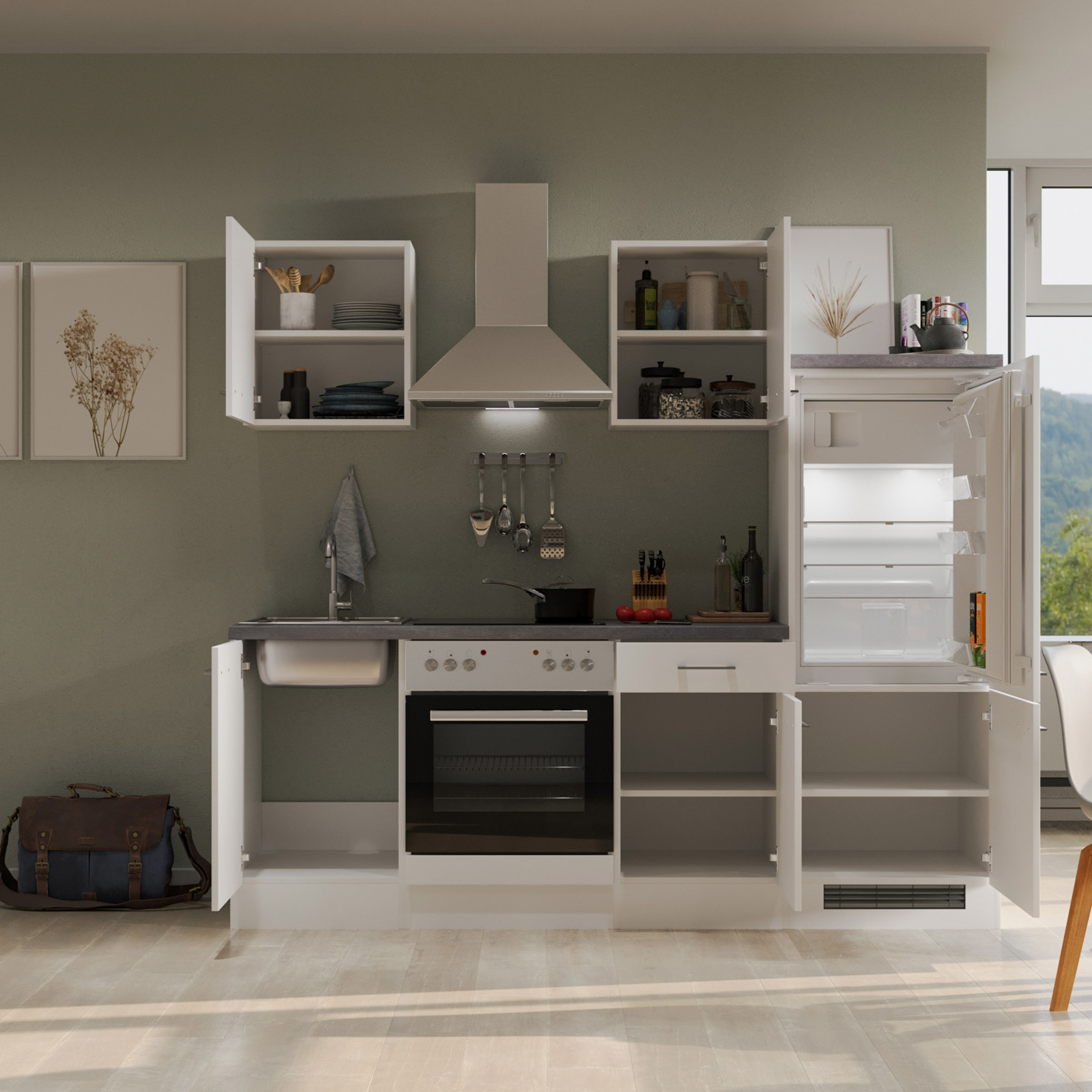 Küchenblock ELEA - weiß - mit E-Geräten - 220 cm