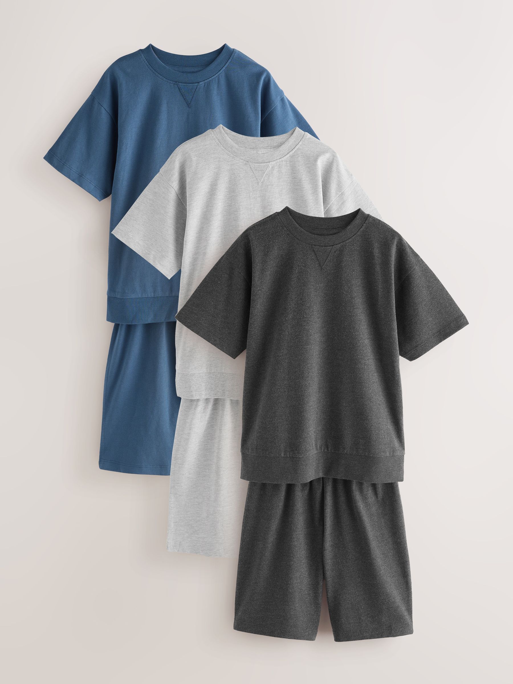 Donkerblauw/grijs - Pyjama met korte pijpen 3 stuks (3-16jaar) (3-16jaar)