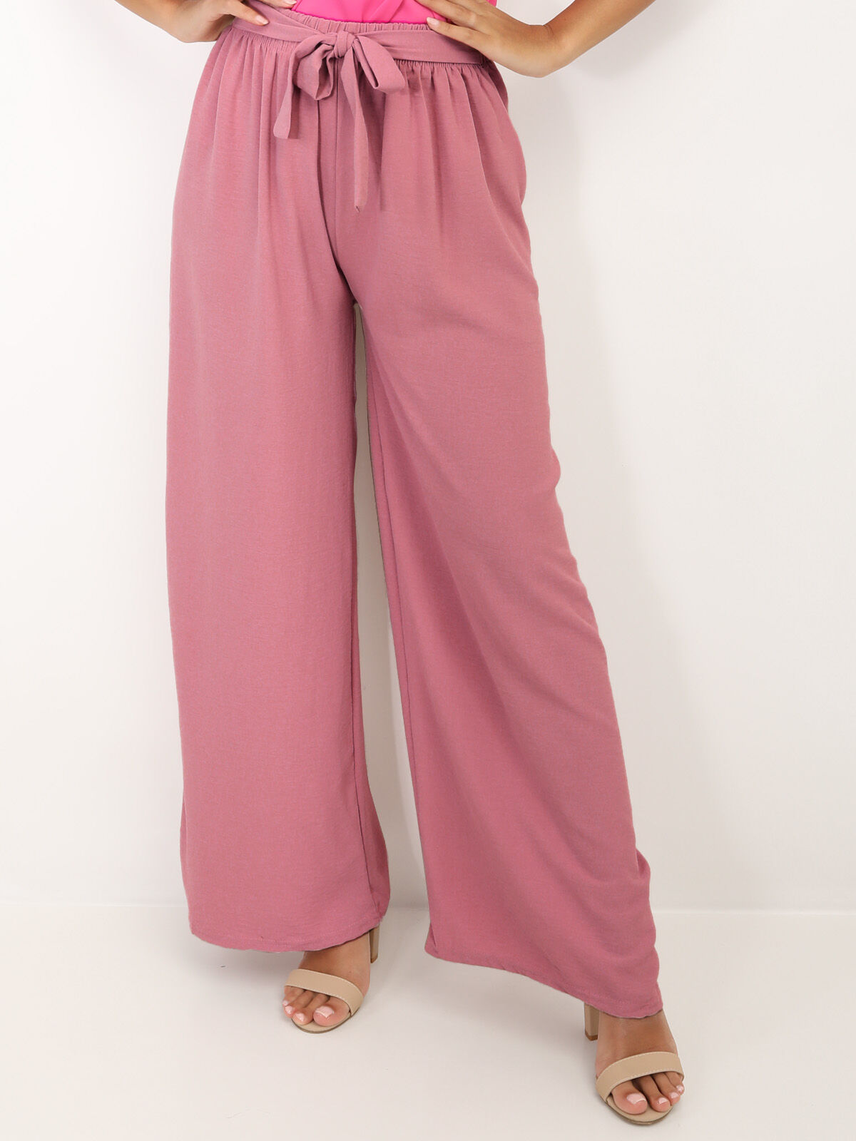 Pantalon ample ceinturé- Rose
