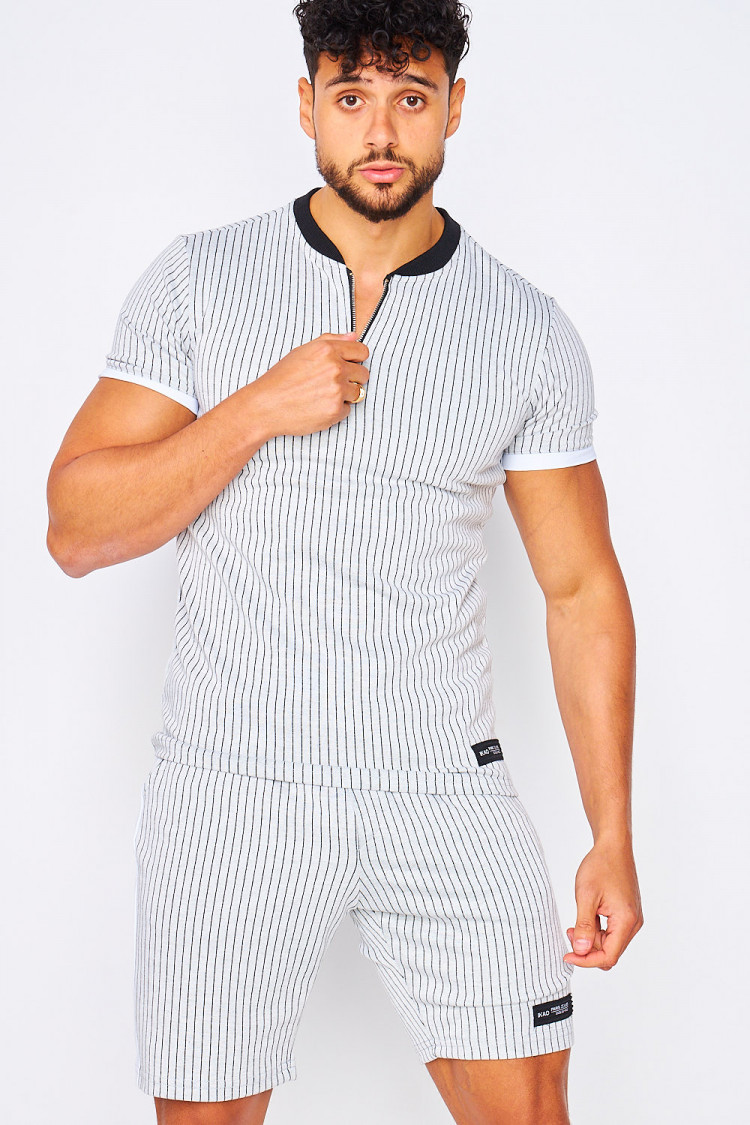 Ensemble t-shirt + short blanc à rayures