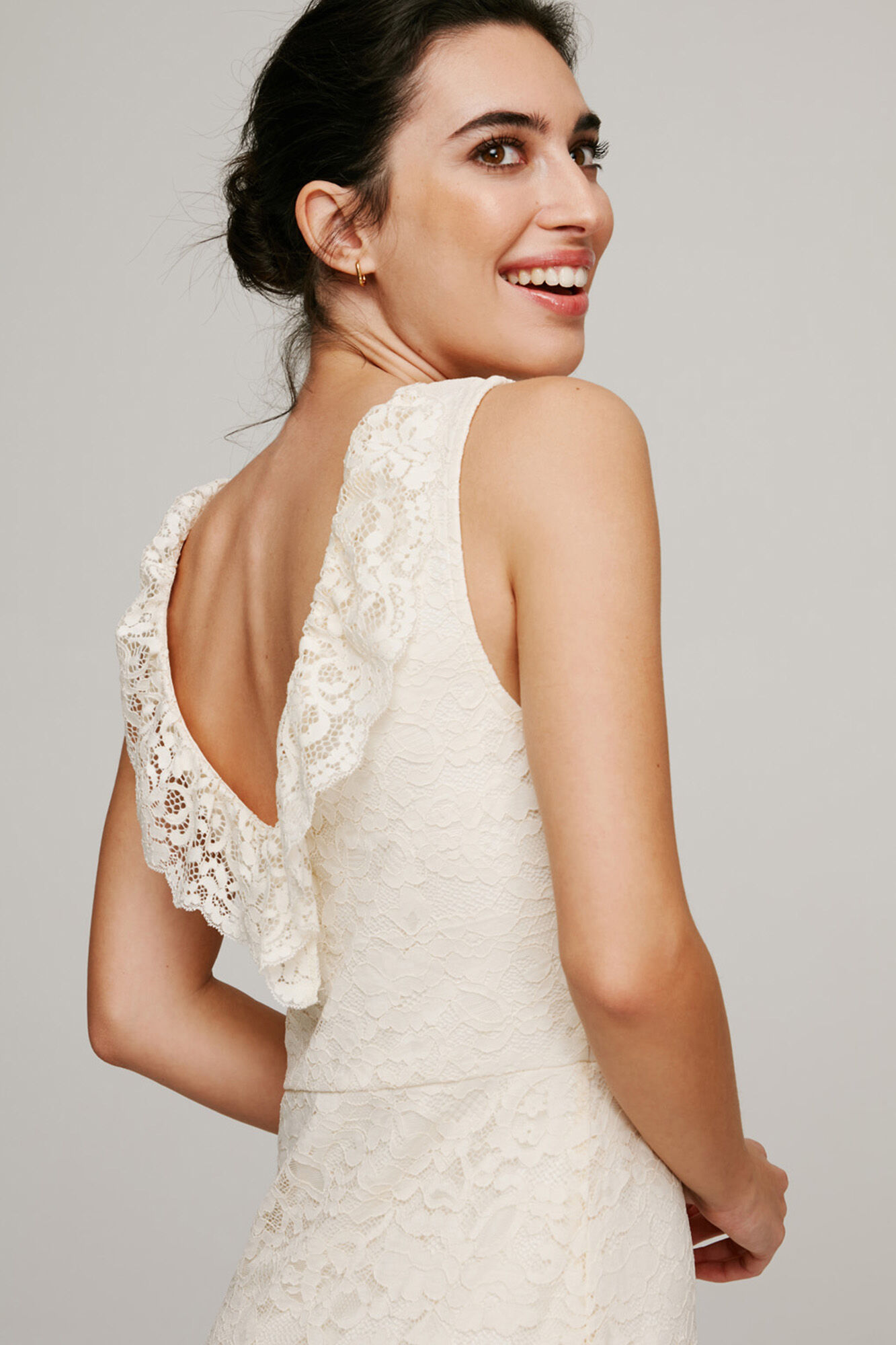 Vestido de renda com corte desbotado - Branco