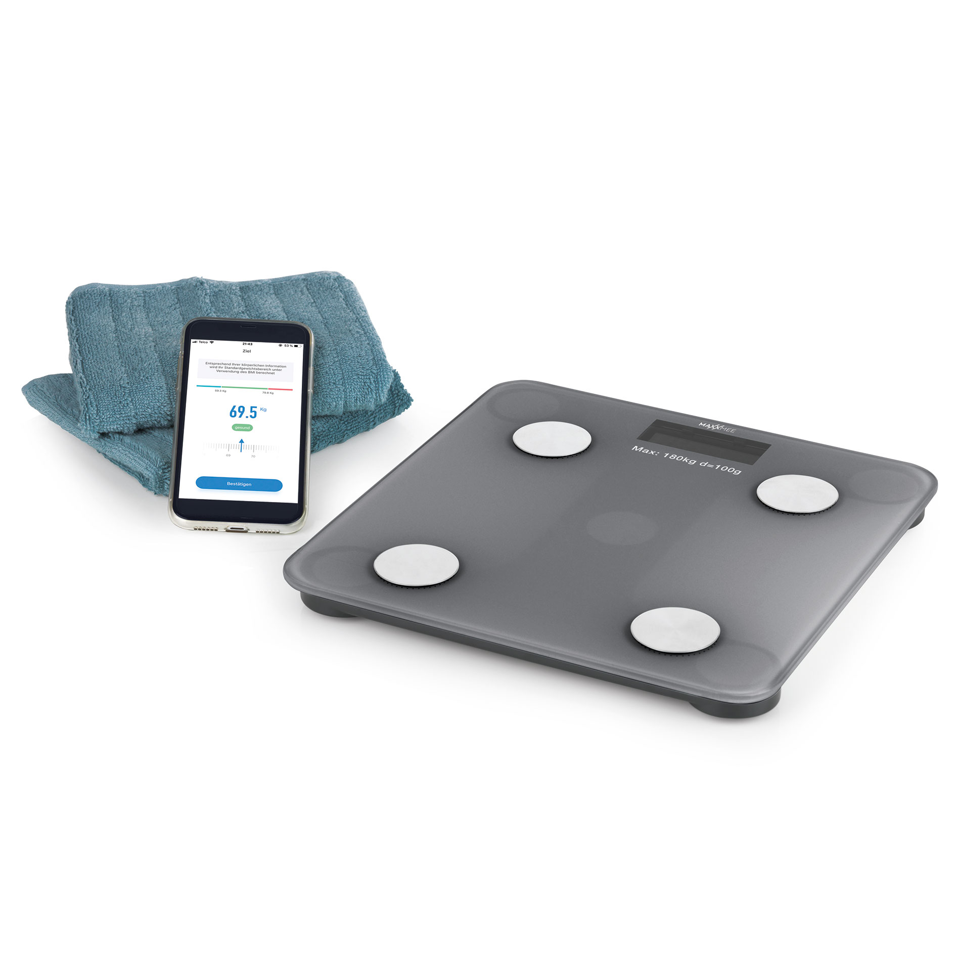 MAXXMEE Personen-Waage 272 - grau - mit Bluetooth