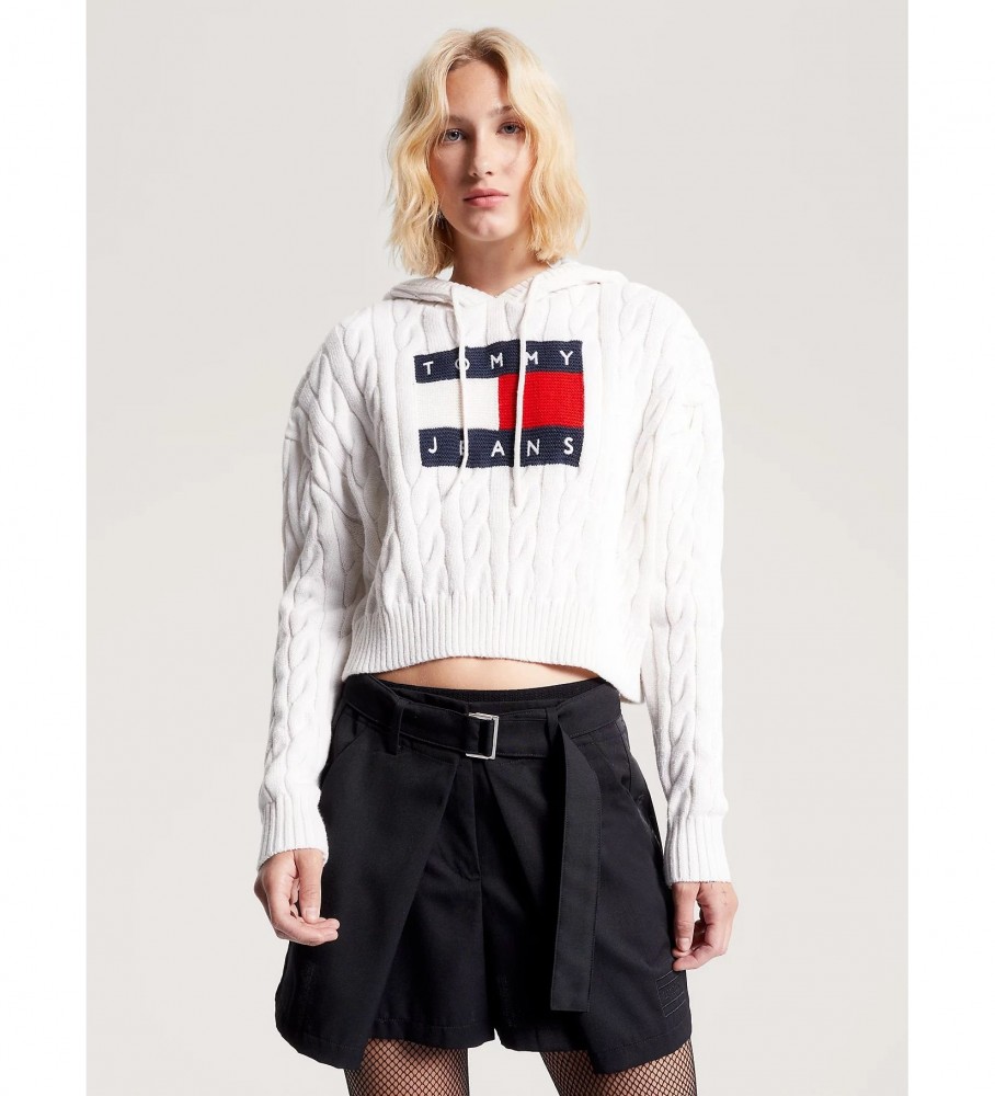 Moletom com capuz Tommy Jeans Cable Knit, branco