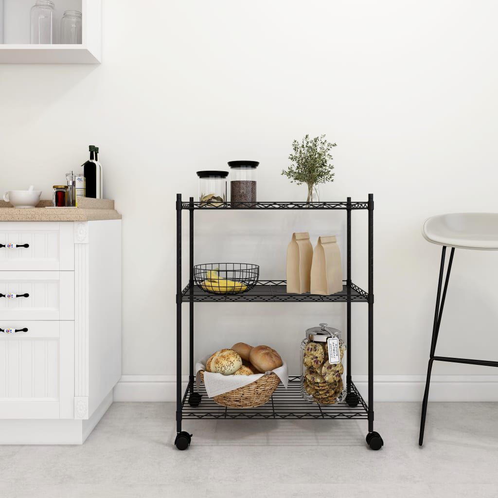 vidaXL 3-laags stellingkast op wielen, 60x35x81 cm, zwart, 150 kg