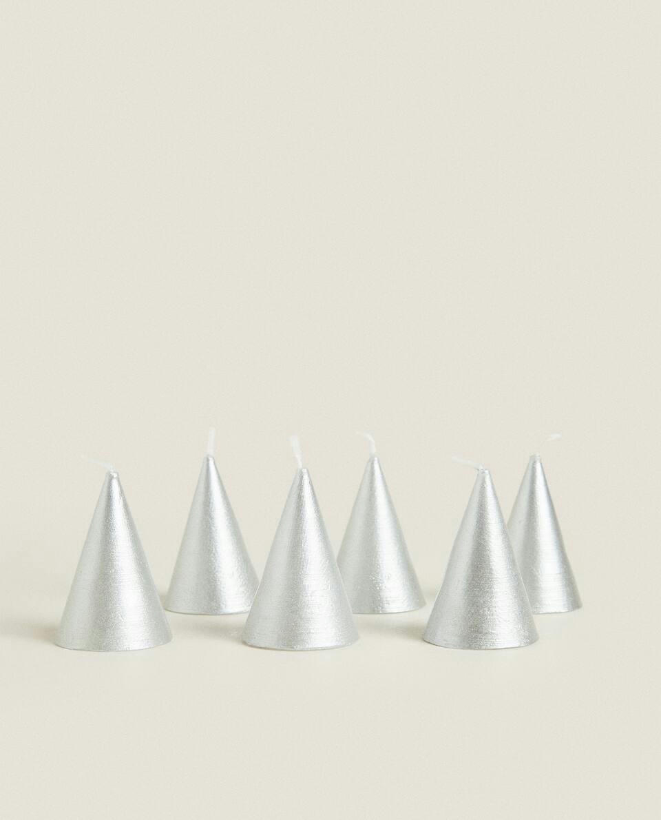 PACOTE DE VELAS DECORATIVAS DE NATAL EM FORMATO DE CONE (PACOTE COM 6)
