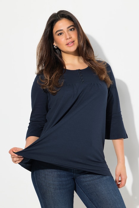 Shirt, Zierfalten, A-Linie, Rundhals, 3/4-Volantarm
