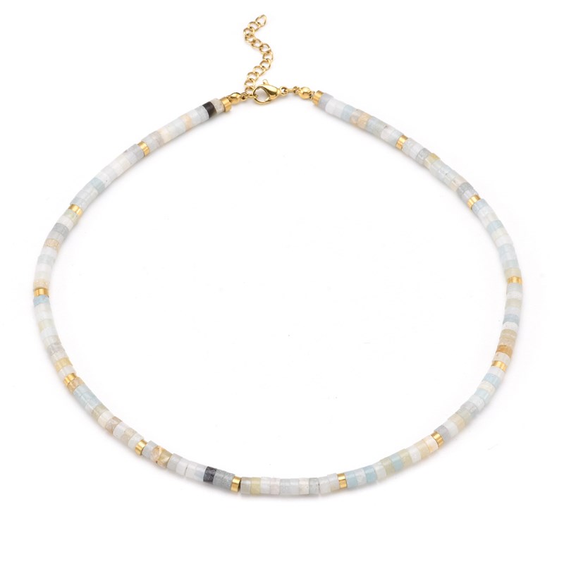 Collier Perles Heishi Pierres Naturelles Amazonite-38 cm