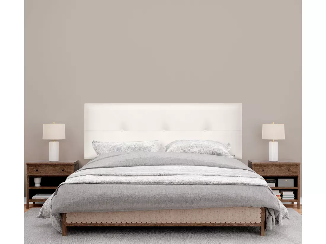 DHOME Tête de lit similicuir avec Boutons 160x105cm avec pieds Lits 150/160 - Blanc Osseux