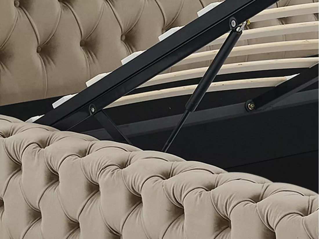 Lit coffre chesterfield 160 x 200 cm - Velours - Taupe + Matelas - DULENI