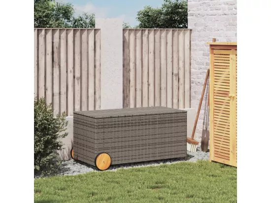 Boîte de rangement de jardin et roues gris 190L résine tressée