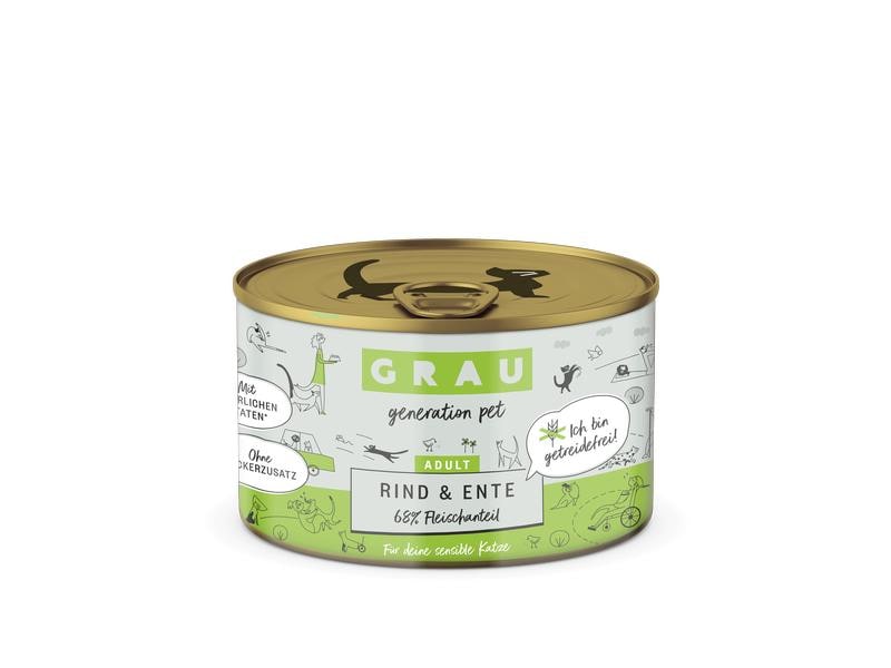Grau Nassfutter Rind und Ente 200 g Alleinfuttermittel für ausgewachsene Katzen
