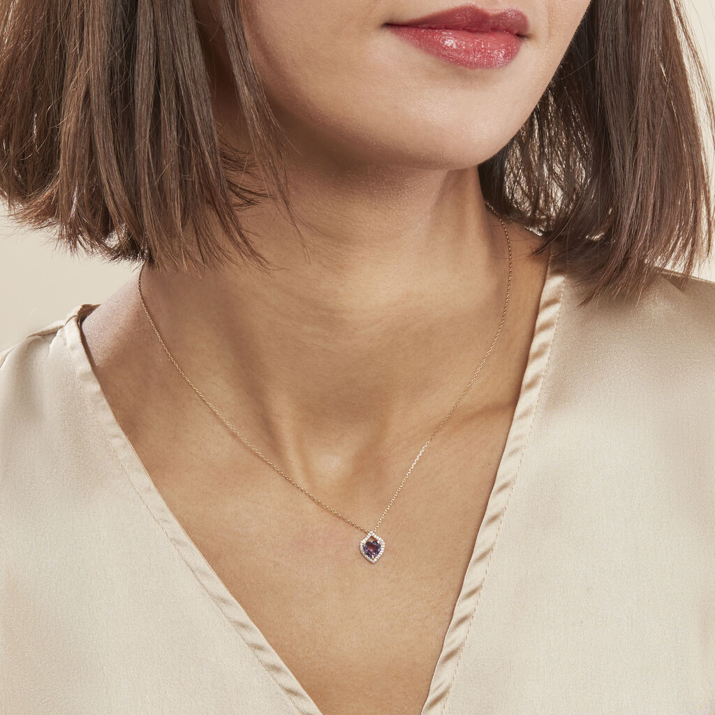 Collier Rosaline Or Jaune Amethyste Et Oxyde De Zirconium