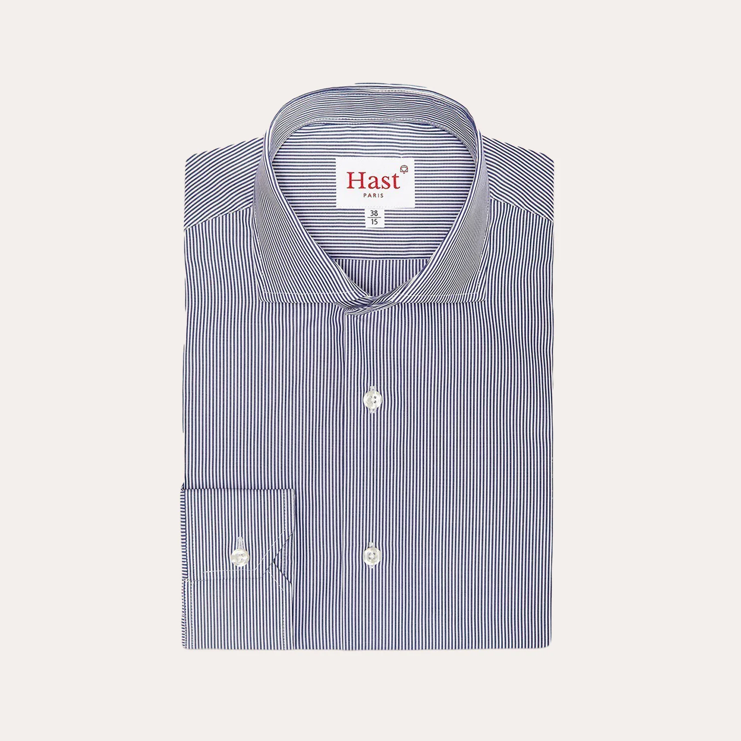 Double-twisted poplin shirt with small dark blue stripes