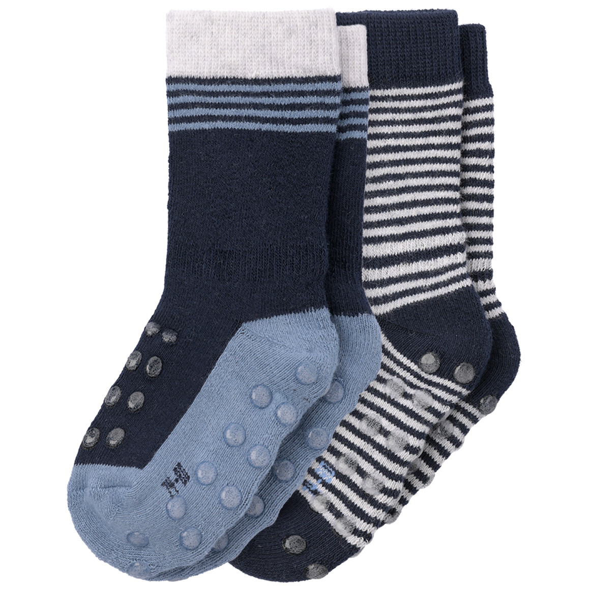 Topomini 2 Paar Baby Krabbelsocken mit Streifen dunkelblau / blau