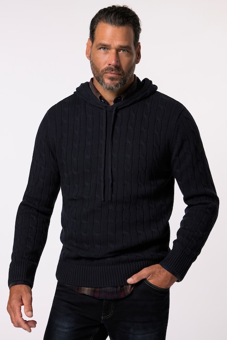 JP 1880 Hoodie, Strick, Zopfmuster, Kapuze, Pullover, bis 7 XL