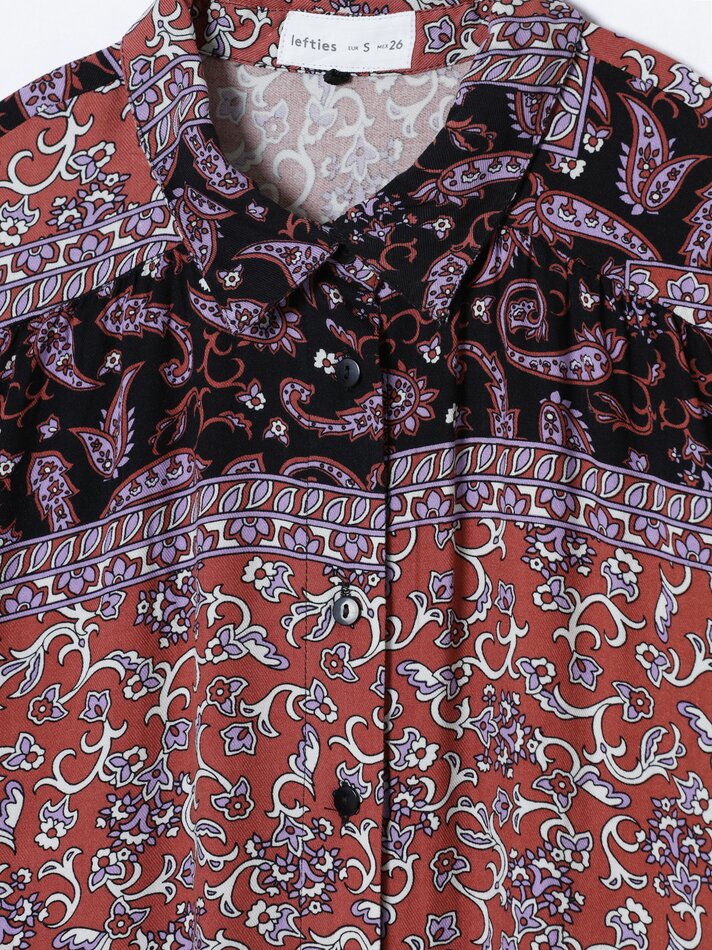 Vestido camisa estampado - Preto/laranja