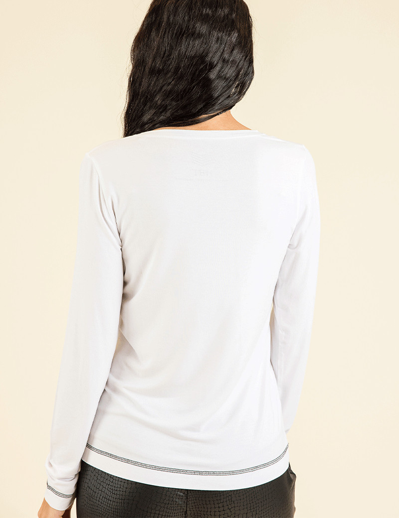 HBT BASICS ESSENTIELS | JUSTINE COTON MODAL TOP FEMME BLANC/NOIR GLITTER