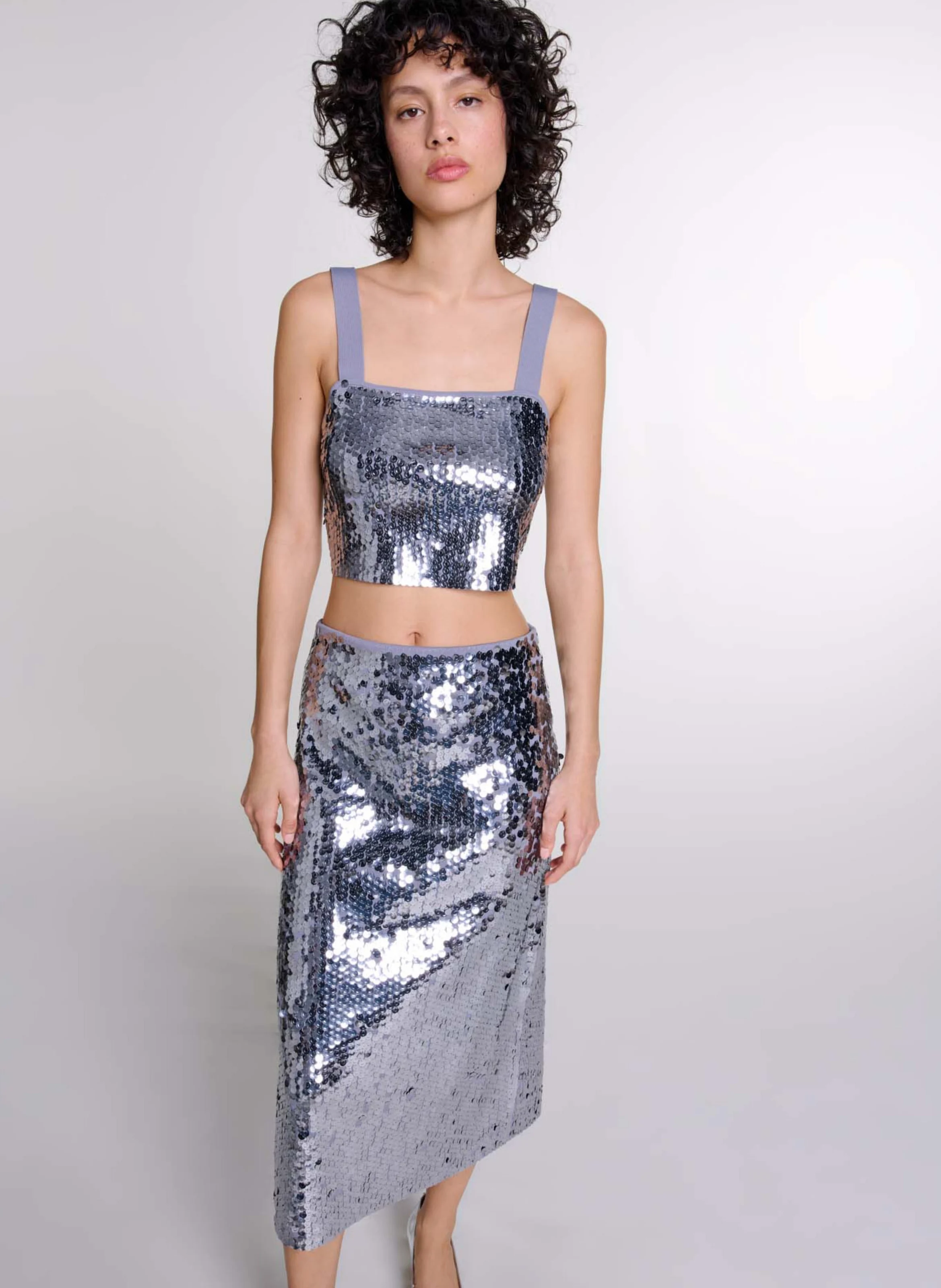 Top court à sequins | Gris