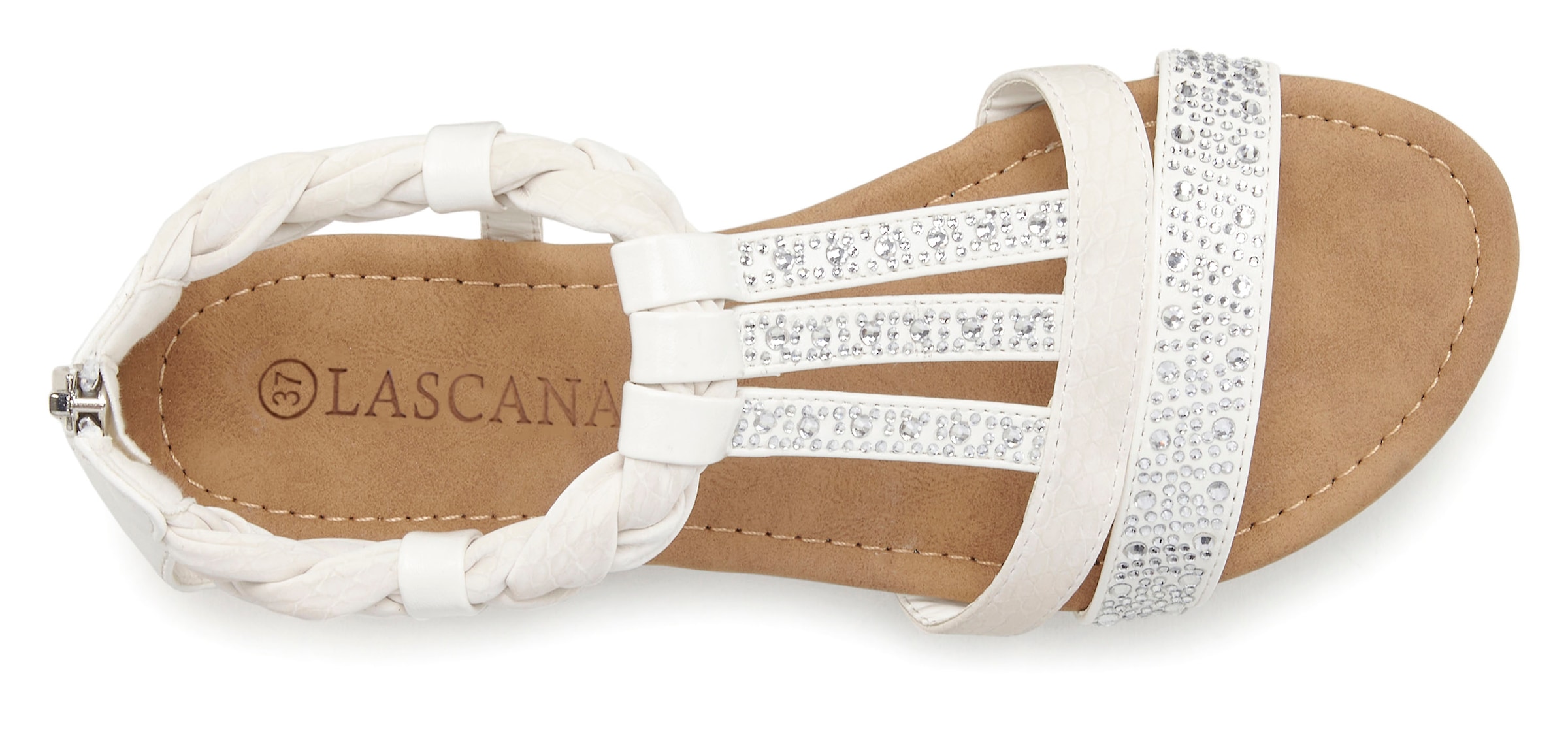 LASCANA Sandale »Sommerschuh, Sandalette«  mit Glitzersteinen und kleinem Keilabsatz im Festival-Look VEGAN