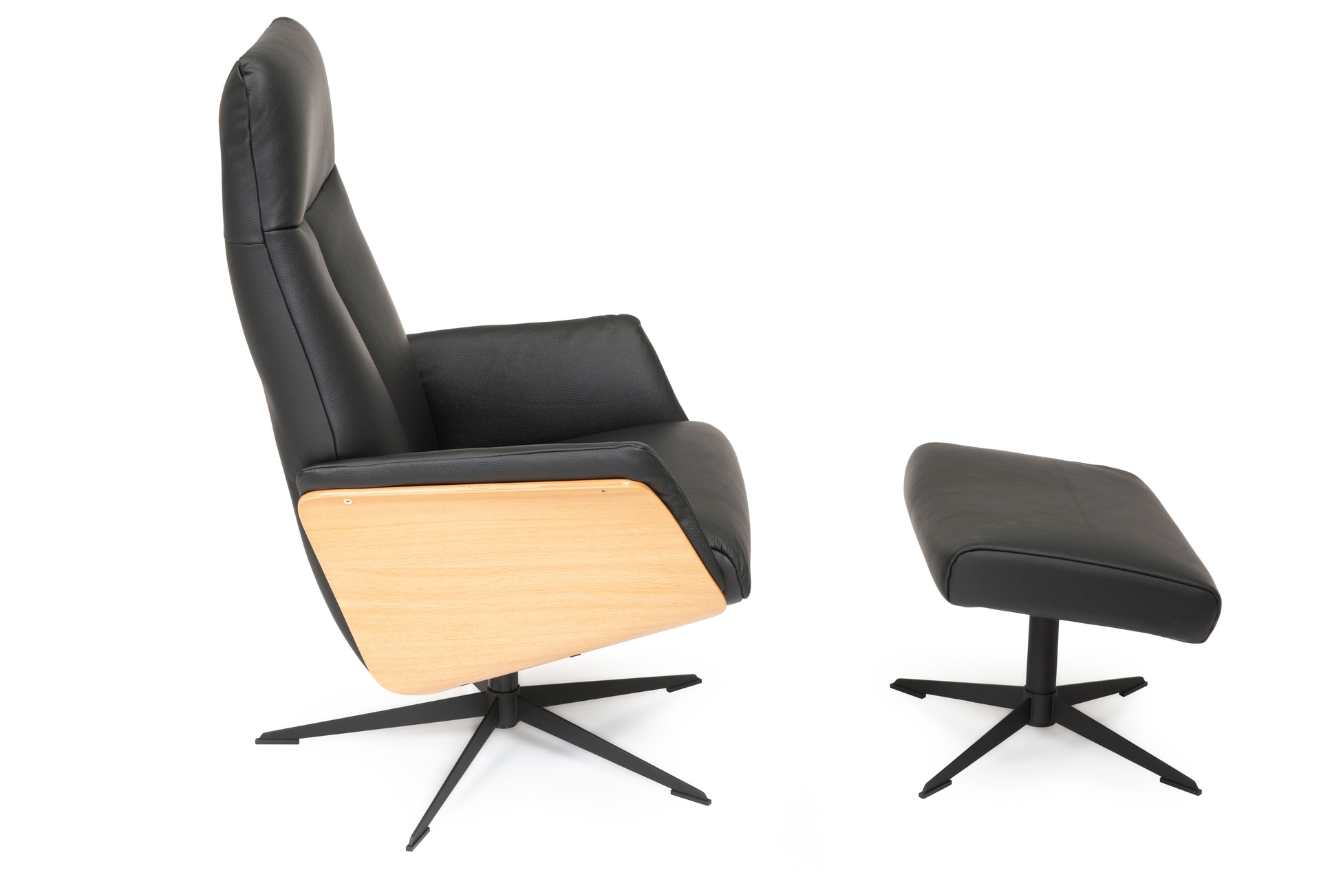 CASAVANTI Ledersessel mit Hocker SOLEDA 2-teilig schwarz /Eiche