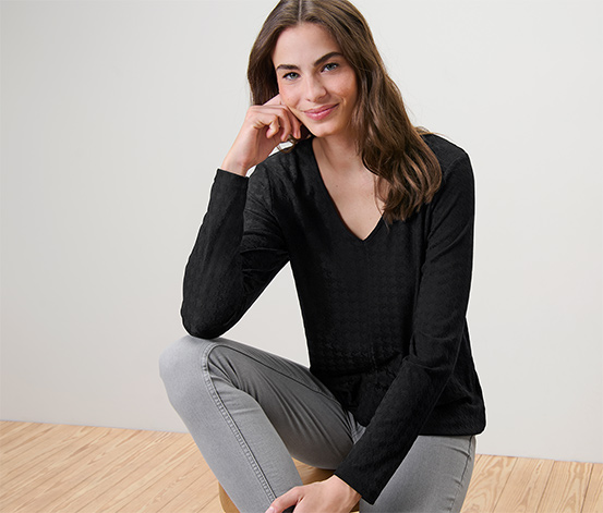 Strukturiertes Langarmshirt, schwarz
