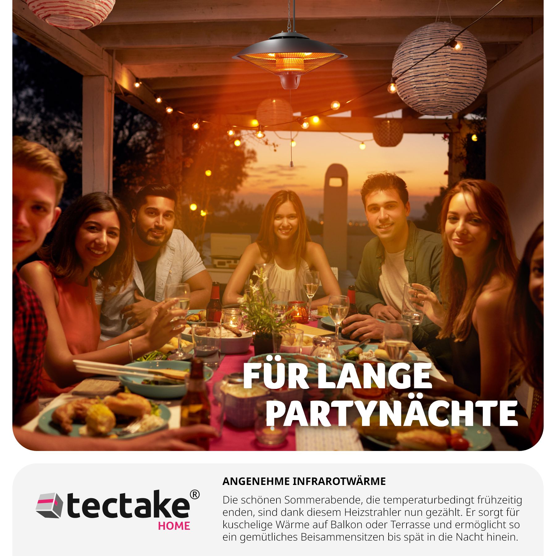 tectake® Infrarotheizstrahler, 2 Leistungsstufen, 1250 und 2500 W, Aluminiumgehäuse, einfache Montage, 58 x 58 x 32 cm