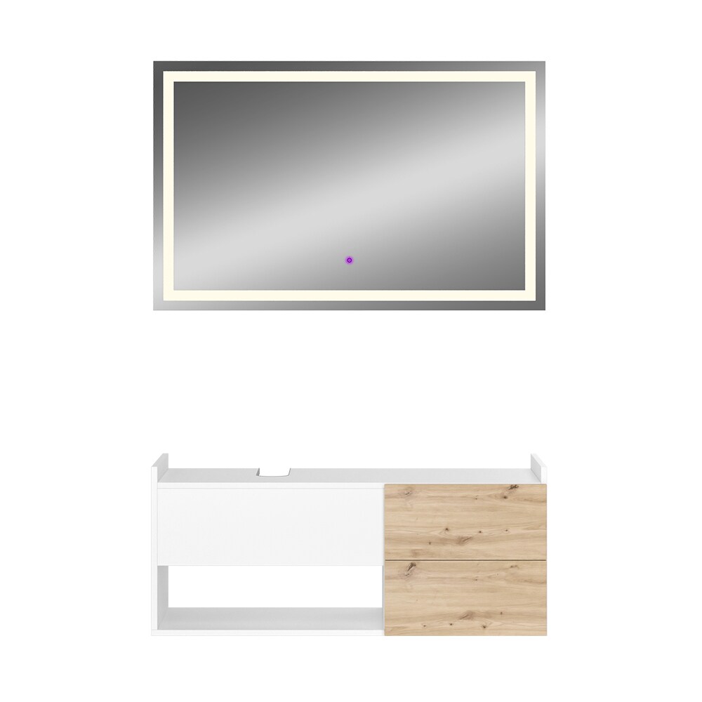 Vicco Badmöbel-Set Alf, Weiß Artisan Eiche, Badezimmer, moderne Badserie, Waschtischunterschrank, LED-Spiegel