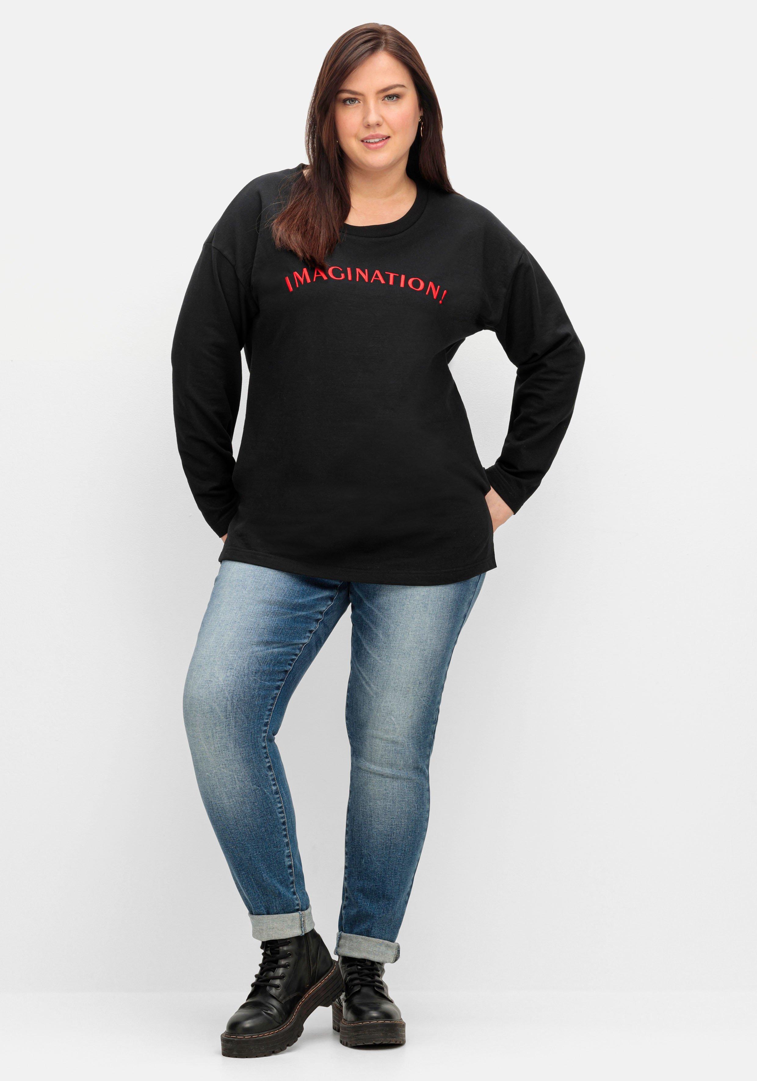 Sweatshirt mit Wording-Stickerei, leichte Qualität