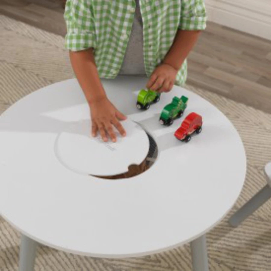 KidKraft® Runder Aufbewahrungstisch mit zwei Stühlen weiß  grau