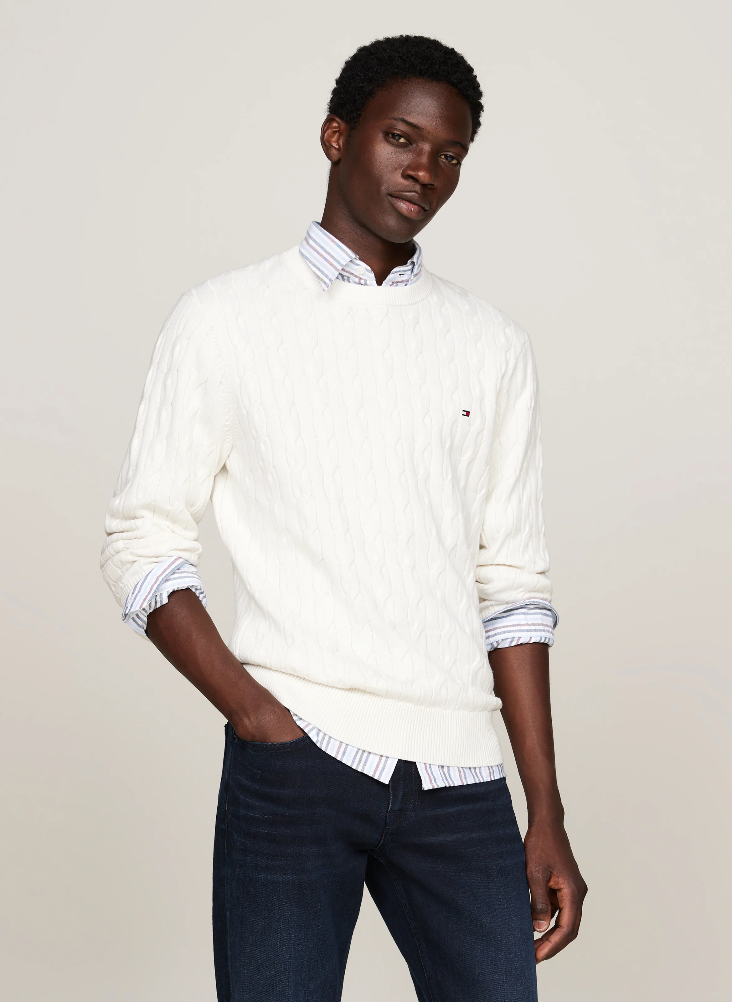 Pull col rond droit en coton bio | Blanc