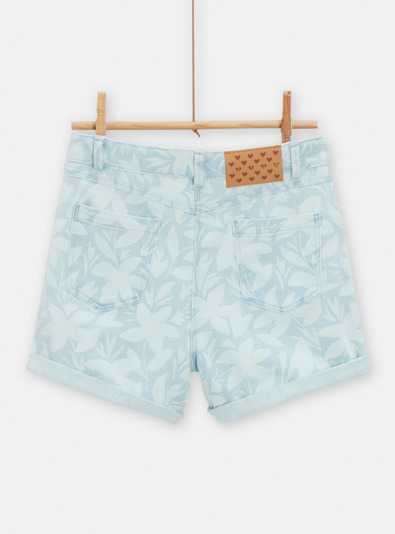 Short en jean imprimé fleuri délavé pour fille