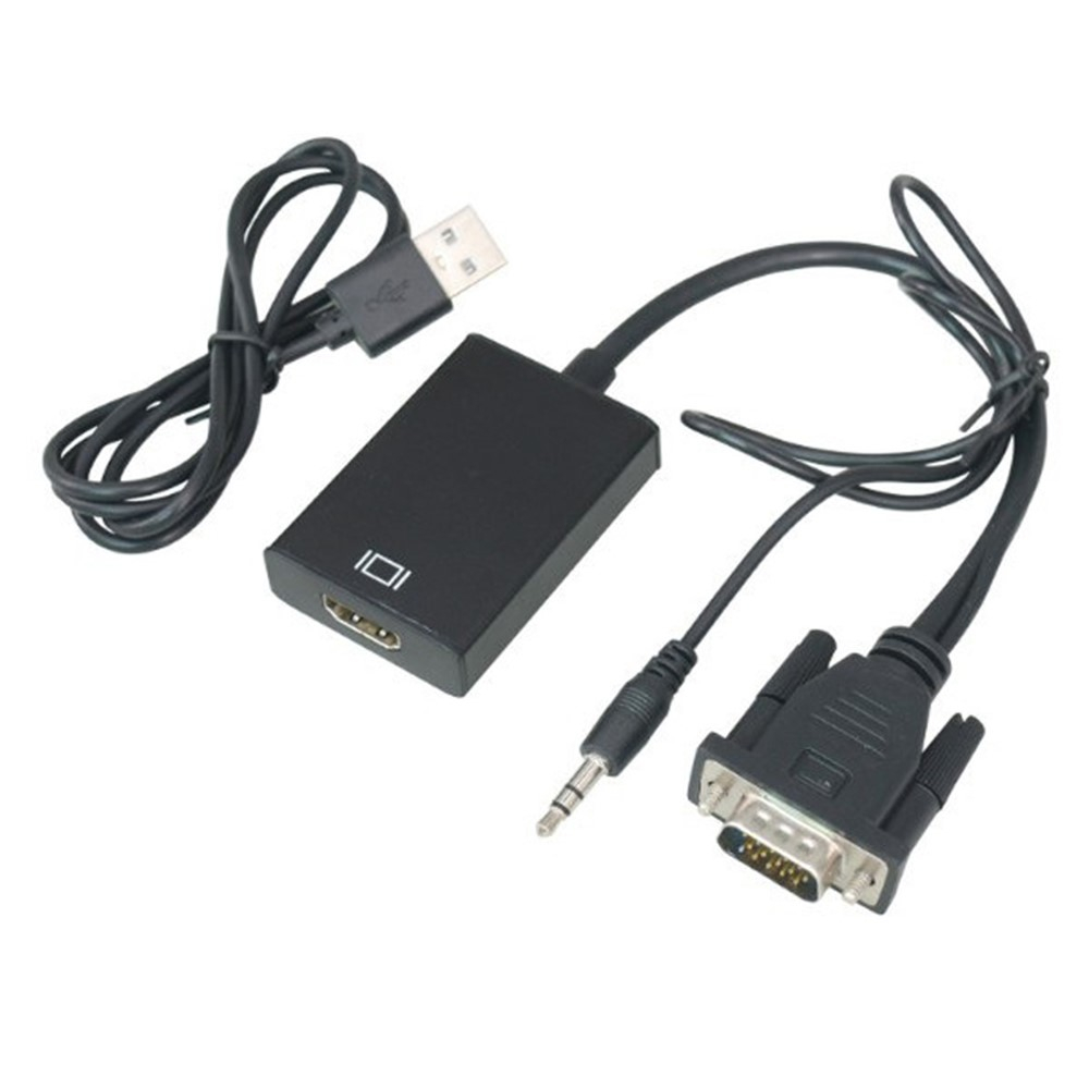 VGA auf HDMI 1080p@60Hz FullHD / VGA / USB C / 3.5mm Klinke Adapter - Schwarz