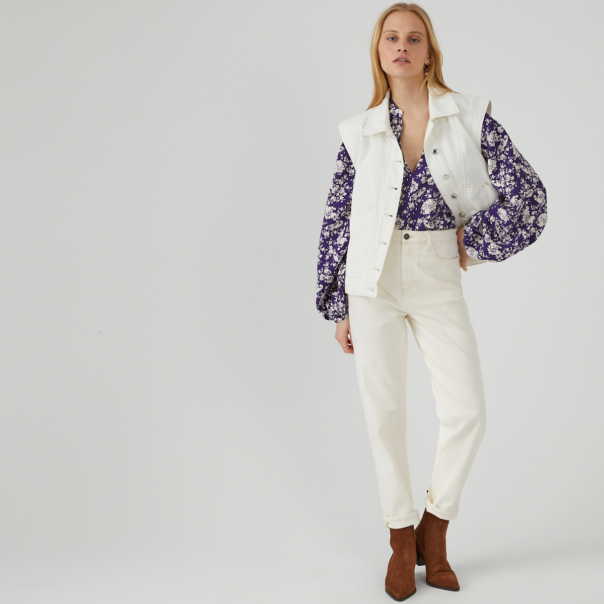 COLEÇÃO LA REDOUTE<br>Blusa solta com decote em V e mangas compridas