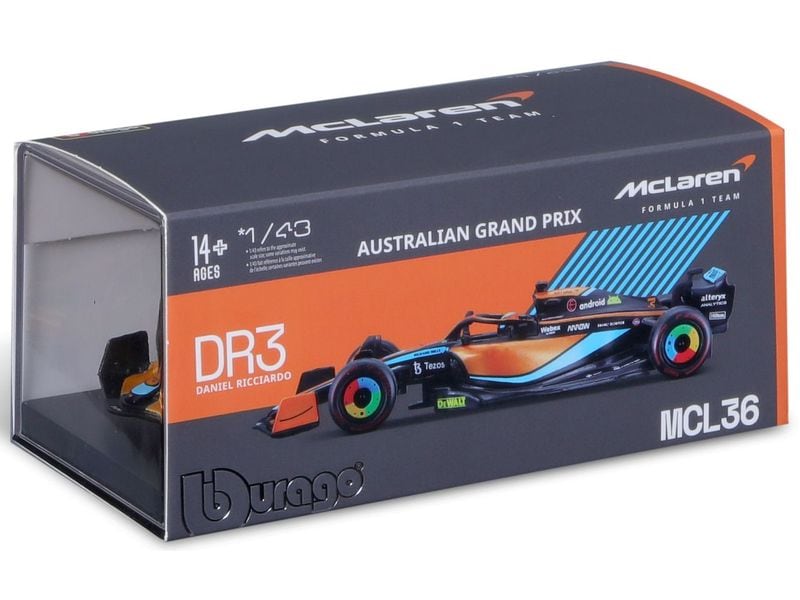 BBurago McLaren Mercedes F1 MCL36 Ricciardo 2022 1:43 Sammlermodell im Massstab 1:43