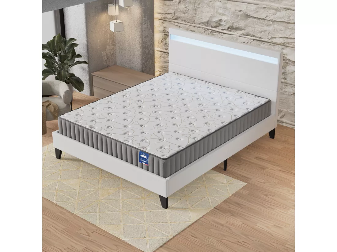 Ensemble Matelas Mousse + Lit Avec Tête De Lit 140x190cm-22cm D’épaisseur Accueil Mémoire De Forme