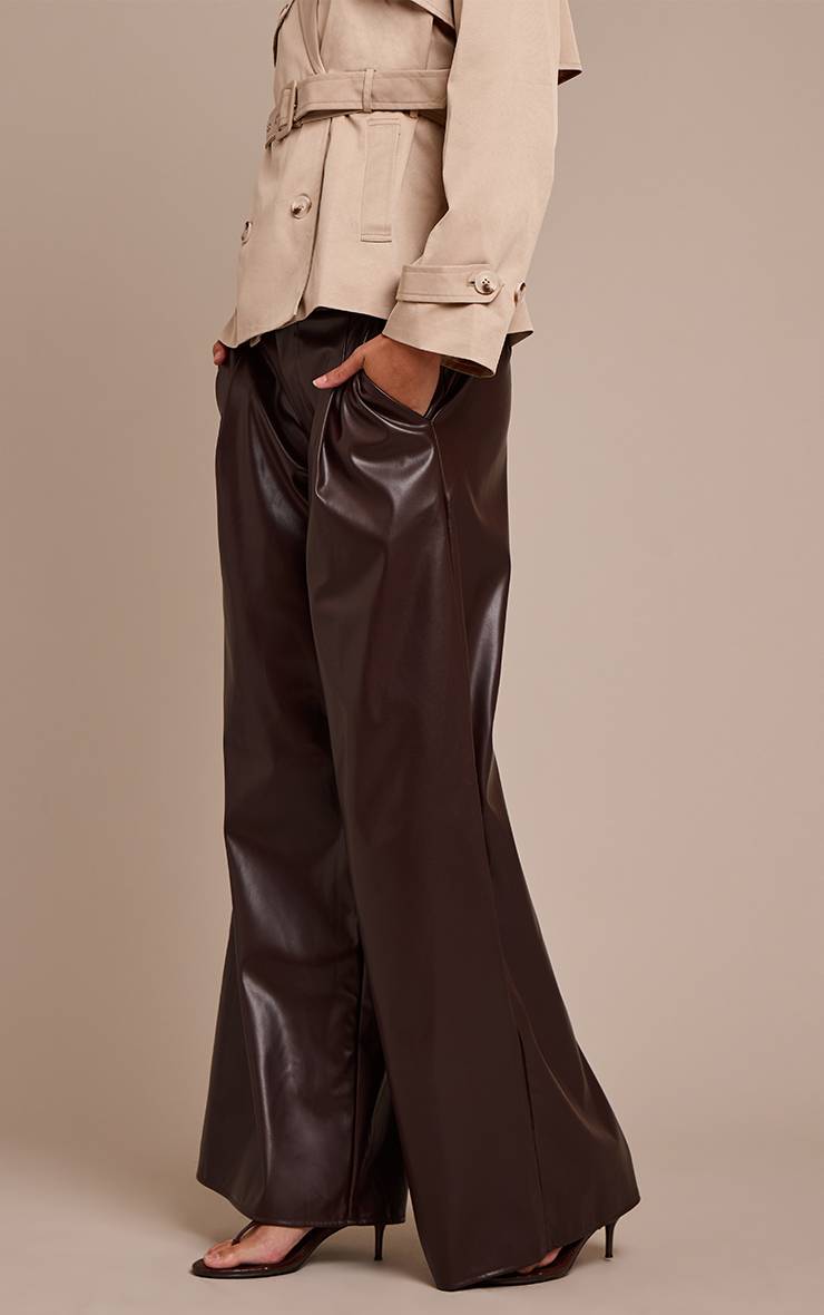 Chocolat Pantalon Plissé En Synthétiquecuir