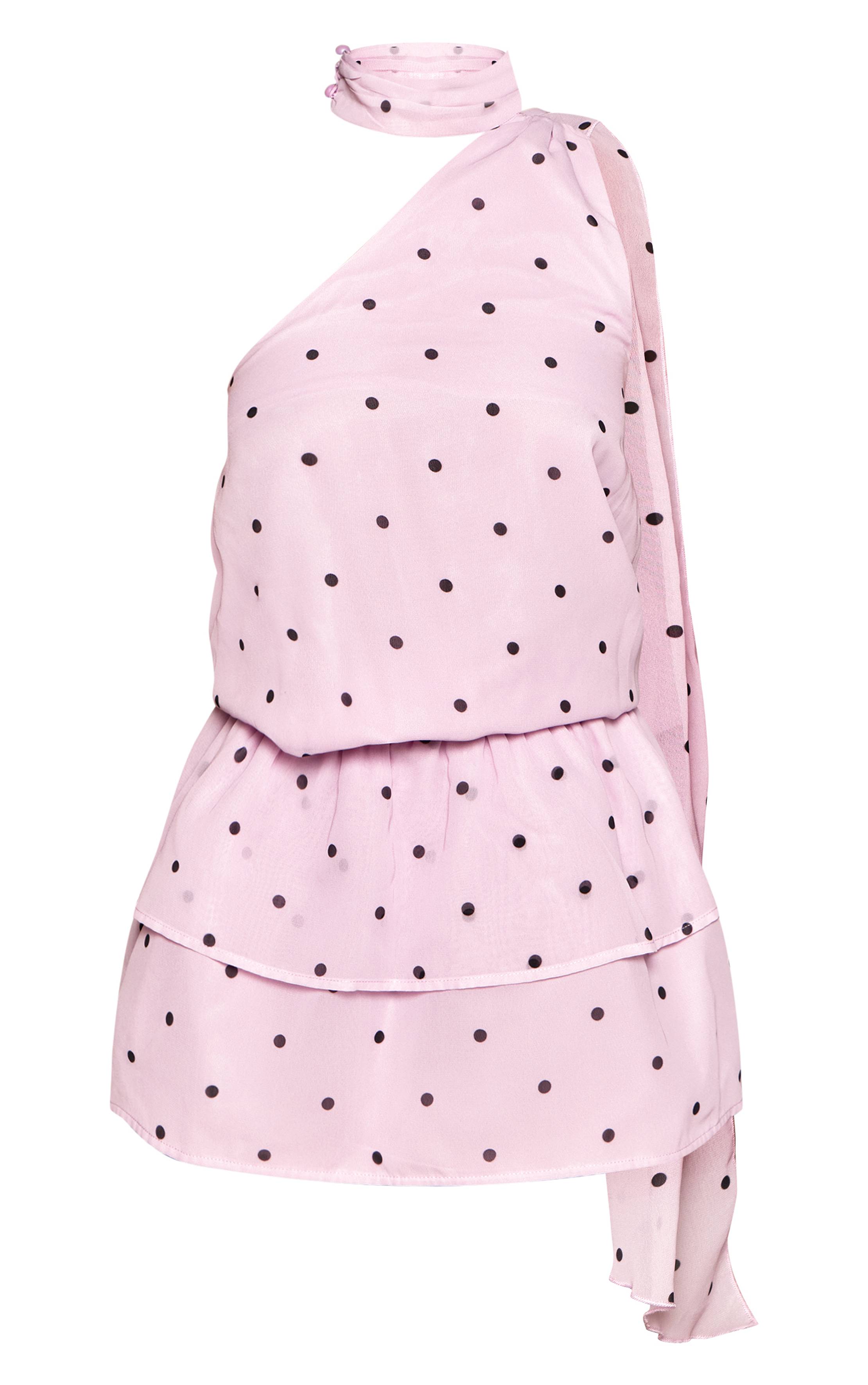 Rose Robe Courte Droite À Volants Avec Détail Foulard En Mousseline À Pois Petite Taille