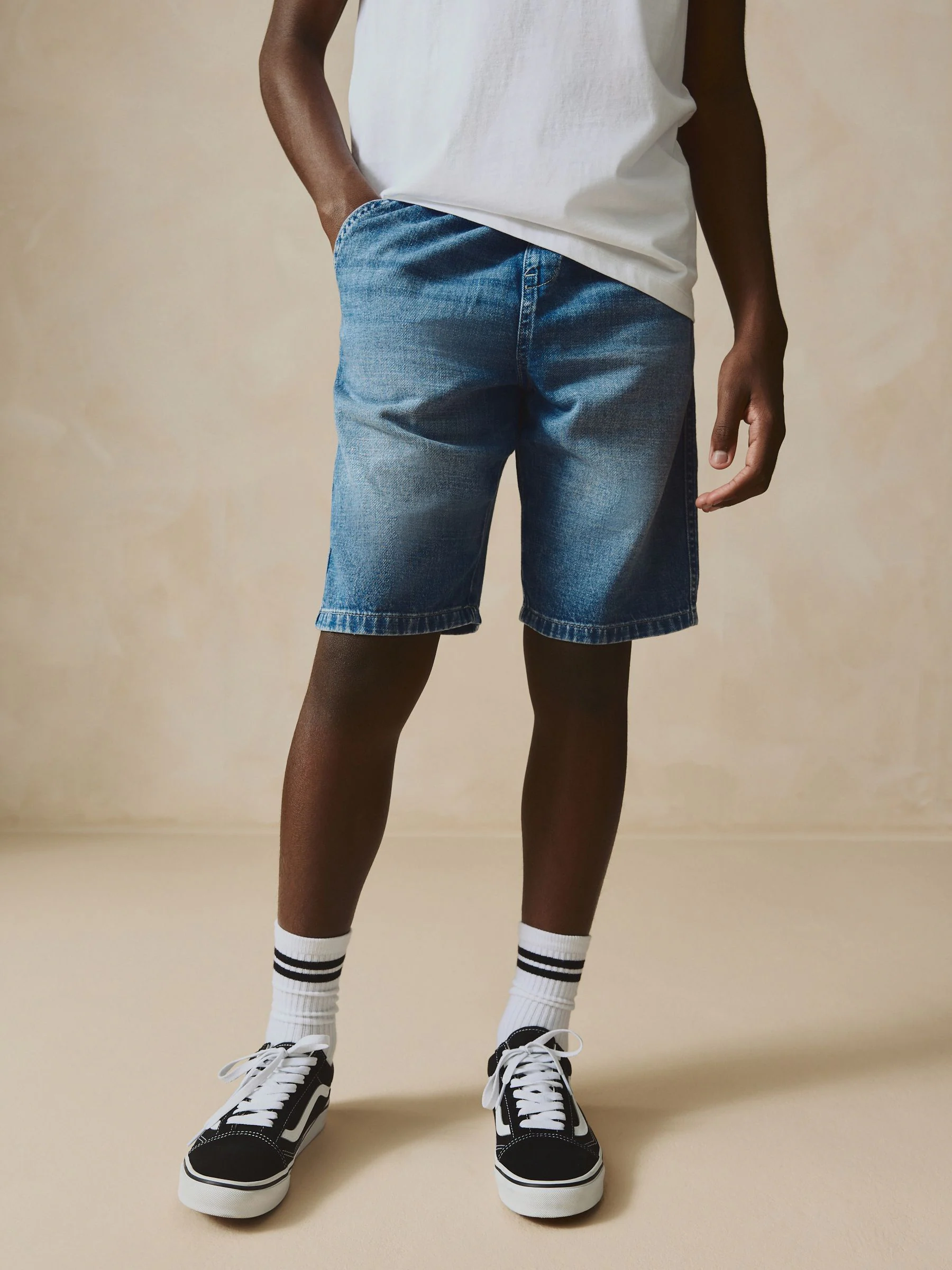 Normaal blauw - Bermuda denim shorts met elastische taille (3 - 16 jr)