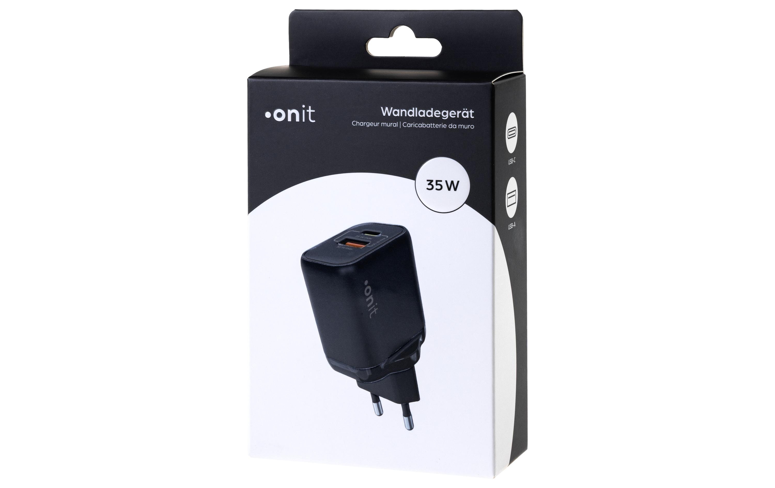 USB-Wandladegerät Dual 1C1A 35 W GaN SchwarzLadeadapter mit einem USB-C- und einem USB-A-Port