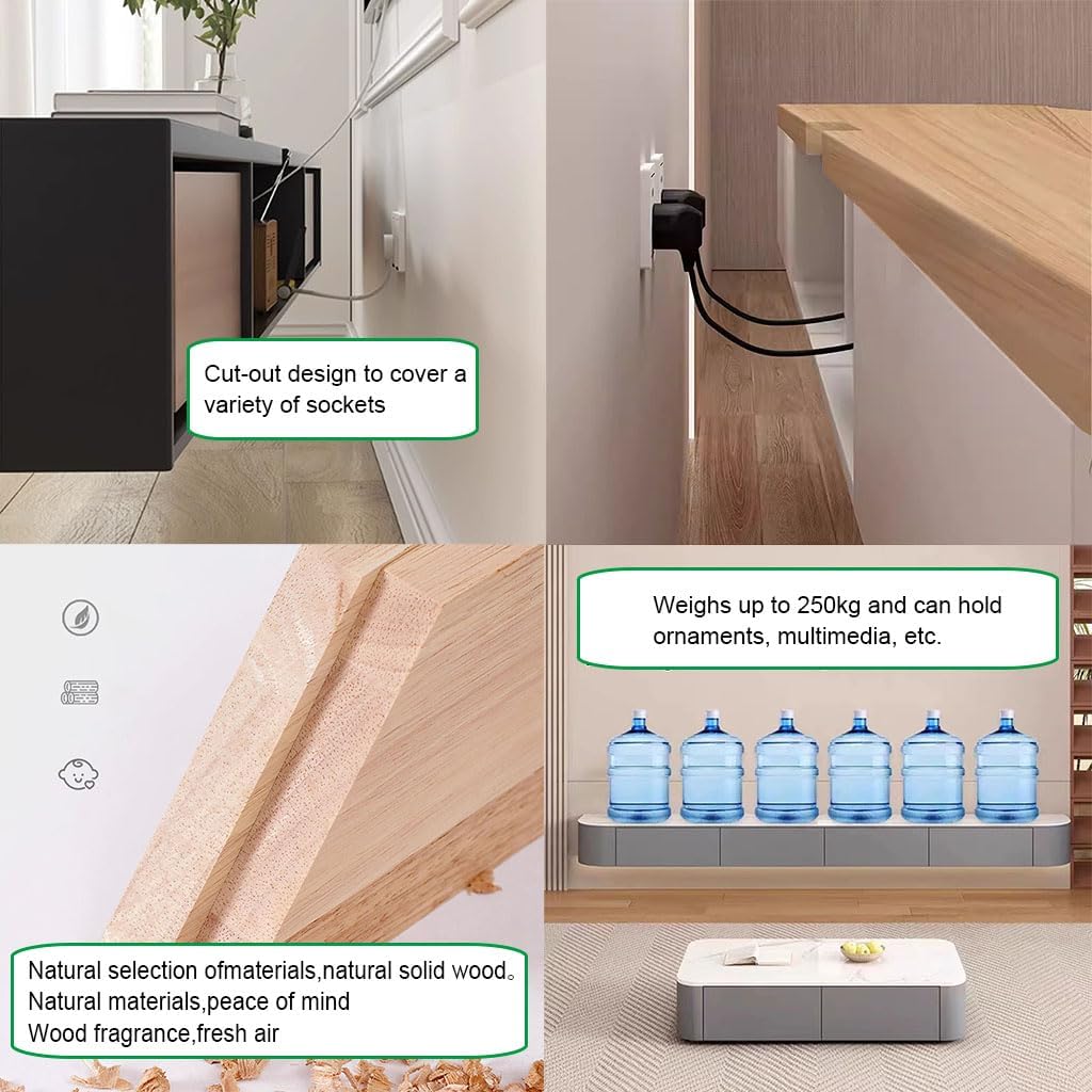 TV-Medienkonsole, schwimmender TV-Schrank, Wandmontage, TV-Schrank, mehrere große Aufbewahrungsmöglichkeiten, TV-Bank unter dem TV-Lowboard mit Schubladen (weiß-braun + LED, 140 x 20 x 24 cm)