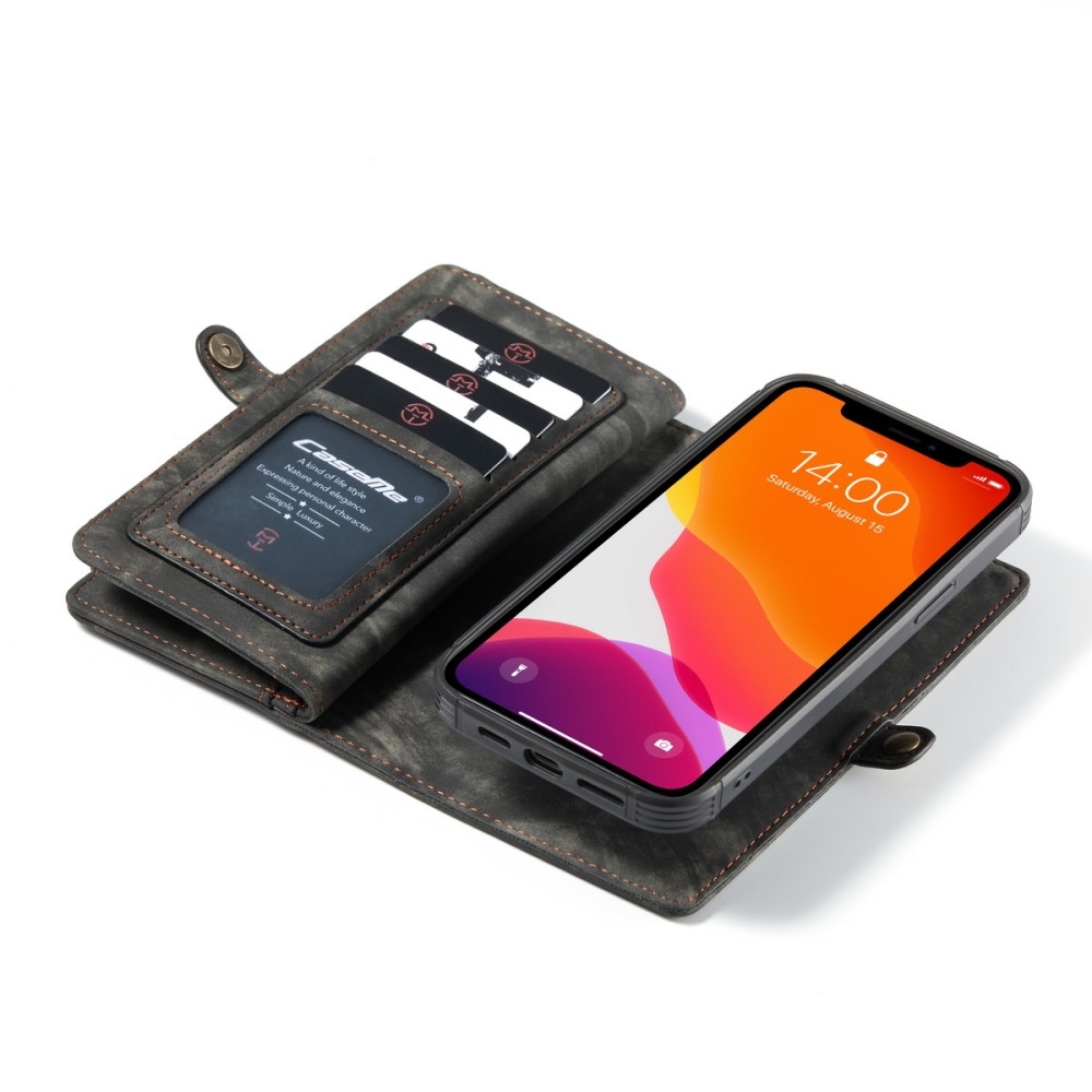 iPhone 12 / iPhone 12 Pro 2in1 Leder Tasche   Magnet Hardcase Karten Etui - Schwarz