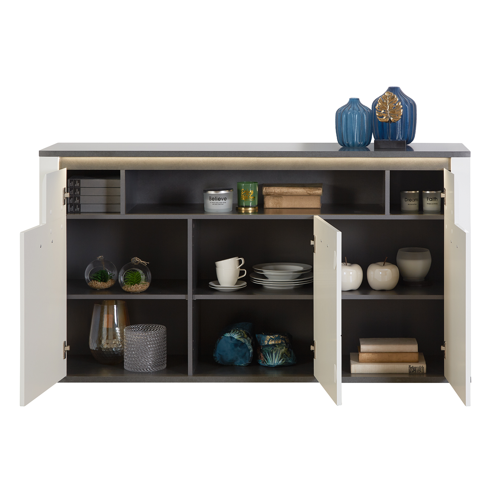 Luca Bessoni Sideboard ALASSIO - weiß-Hochglanz - Matera dunkel - 156 cm
