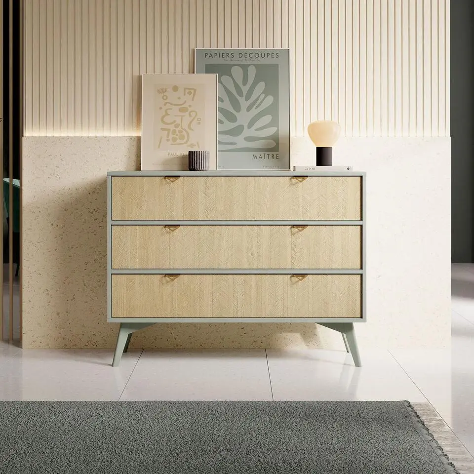 Meubella - Ladekast Essence - Groen - Licht eiken - 106 cm