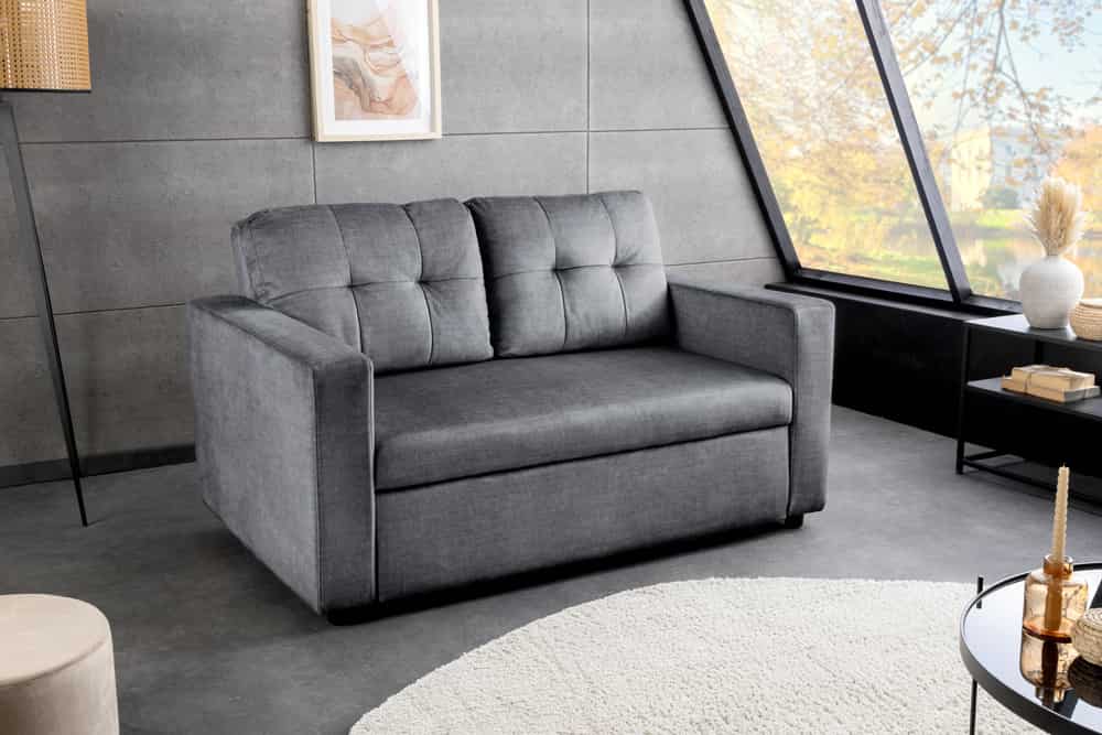 Ausziehbares Schlafsofa SMART 140cm grau Vogue Velours Samt 2-Sitzer Nosagfederung